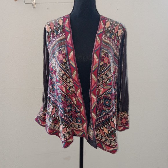 Johnny Was Graphite velour embroidered jacket - Picture 15 of 16